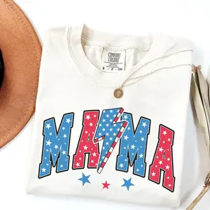 Comfort Colors American Mama Retro Tee, 4th Of July Memorial Day T-shirt, Unisex Cotton Graphic Shirt, Soft Daily Wear, Apparel Made In The USA		