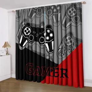 Gamepad Pattern Gaming Curtain, Privacy Grommet Curtains, 2 Counts/set Game Themed Window Decoration Curtain, Home Decor for Living Room Bedroom Office