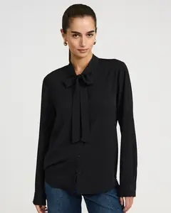 Express Tie Neck Long Sleeve Button Front Top