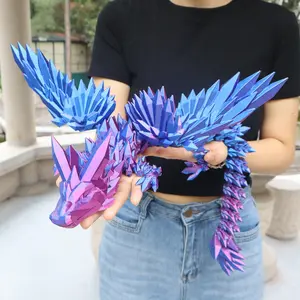 3D Printed Crystal Dragon Figurine, Colorful Wings, Adjustable Joints, Room Decor, Living Room, Desktop Ornament, Indoor Outdoor, Gift Idea