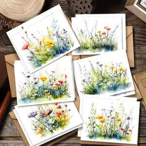 12pcs Greeting Cards with Envelopes, Modern Wildflower Watercolor Design, Suitable for All Occasions, Thank You, Love, Good Luck Wishes, Birthday Invitations, Party Cards, Parties