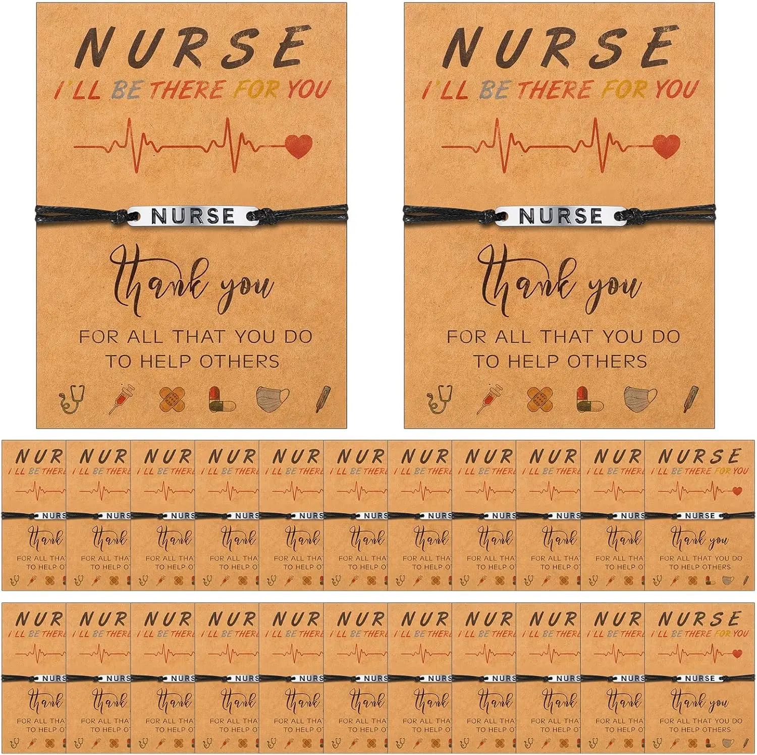 24 Sets Nurse Graduation Gifts 2025 Bulk  Bracelet with Card Appreciation Gifts for Student Practitioner(Nurse)