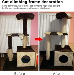 Cat Tree Cat Scratching Post Replacement,Natural Sisal Rope for Cats,Recovering or DIY Cat Scratcher,6mm Diameter,Sisal Rope for Cat Trees and Cat Tower(164FT)