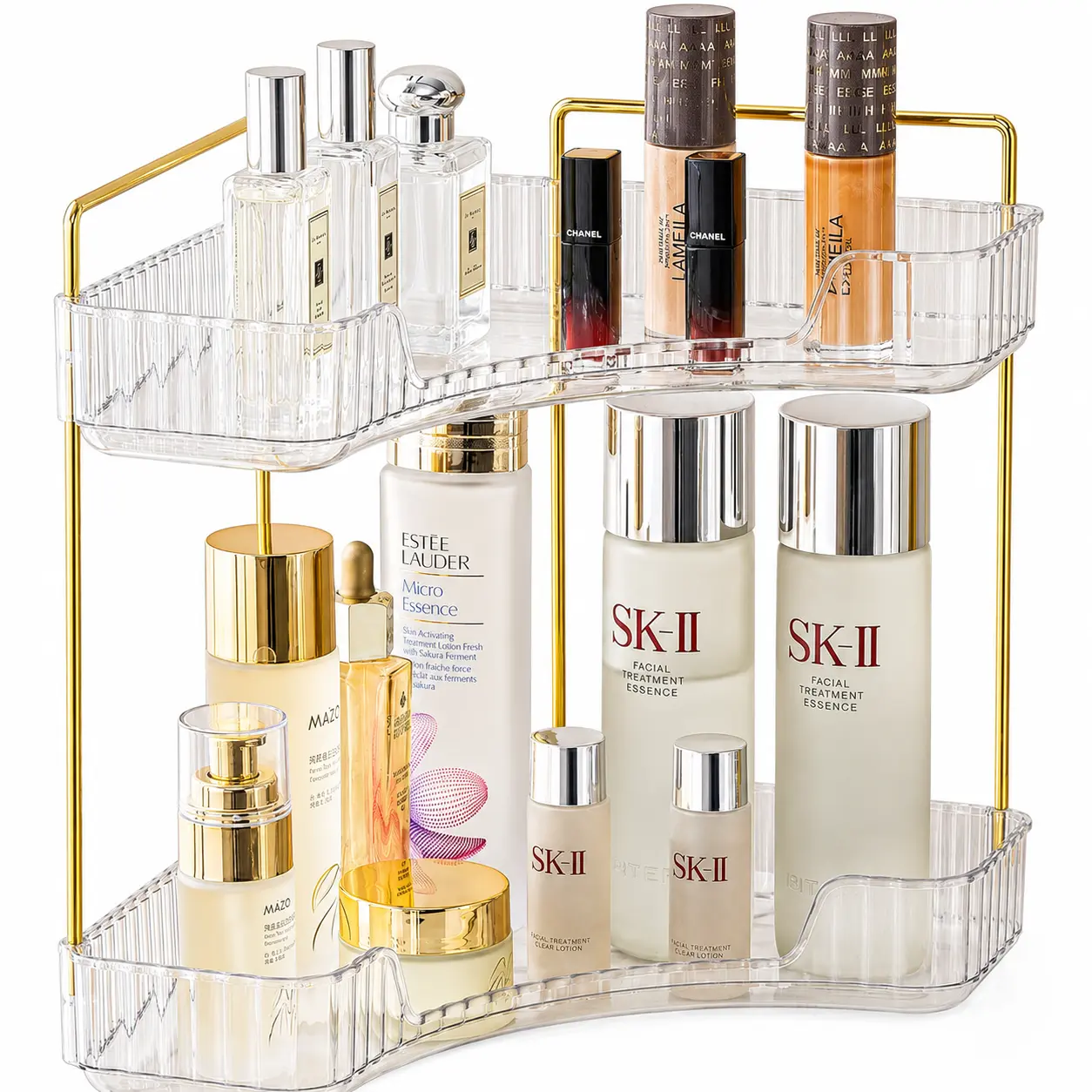 2 Tiers Corner Bathroom Counter Organizer, , Clear Countertop Shelf Storage Rack,Aesthetic Bathroom Countertop Shelf for Perfume & Skincare Storage, Space-Saving Vanity Tray