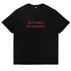 Women's "Hot Girls Read Books" Graphic Tee, Womenswear Tops, Polyester-Cotton Blend, Crew Neck, Short Sleeve, Fitted-Oversized Fit, Soft Casual Streetwear, Book Lover Reading Aesthetic Summer Outfit, Booktok Trend Gift Idea, White