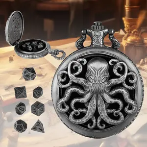 Vintage Octopus Pocket Watch Dice Set Zinc Alloy Hollow Symmetrical Design Polyhedral Dice for DND Tabletop RPG Board Game Pendant Accessory