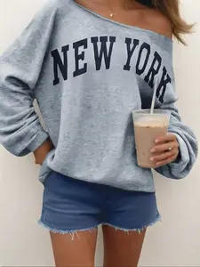 Women's Sexy Letter Print Knit Hoodie, Loose-Fit Drop Shoulder Design, Thick Fabric for Fall & Winter, Lady Casual Fashion Long Sleeve Funny Relatable Sweatshirt, Tops, Womenswear