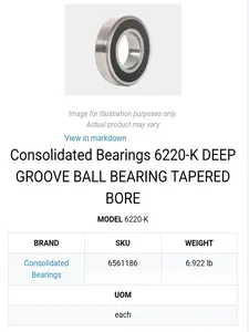 Consolidated Bearings 6220-K DEEP GROOVE BALL BEARING TAPERED BORE