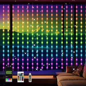 KBG Smart Curtain Lights RGB Color Changing Curtain Lights, USB Powered with Remote/APP Control Curtain String Lights Waterproof for Backdrop, Patio,Wedding, Bedroom Decoration (8Ft x 6Ft)