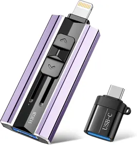 512GB Flash Drive Intended for  iPad Android and Computers, 4 in 1 Photo Stick for Phone Memory Storage Easily Backup Photos Videos, Plug and Play, No Application Required (Light Purple)