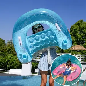 Transparent Sequin Backrest Seat Floating Chair, Outdoor Water Play with Handle, Reclining Floating Bed, Swimming Equipment for Adults, Pool Float Chair