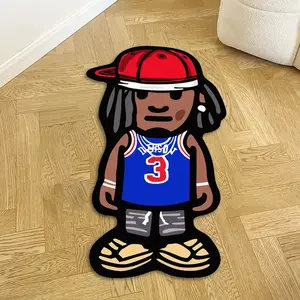 Fashion Hip-Hop Cartoon Character Rug, American Street Style Mat, Soft Plush Foot Pad for Living Room Bedroom Closet Casual Area, Cartoon Pattern Rug