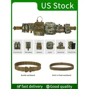 Battle Belt with Accessories -Tactical Combat Belt Quick Release Rigger Airsoft Belt Heavy Duty Belts 8 pcs Survival Tools Survival Kit