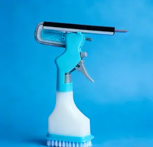 4-in-1 Streak-Free Glass Cleaner Tool with Spray Bottle, Squeegee & Scrub Brush - All-in-One Window Cleaning Kit for Windows & Mirrors