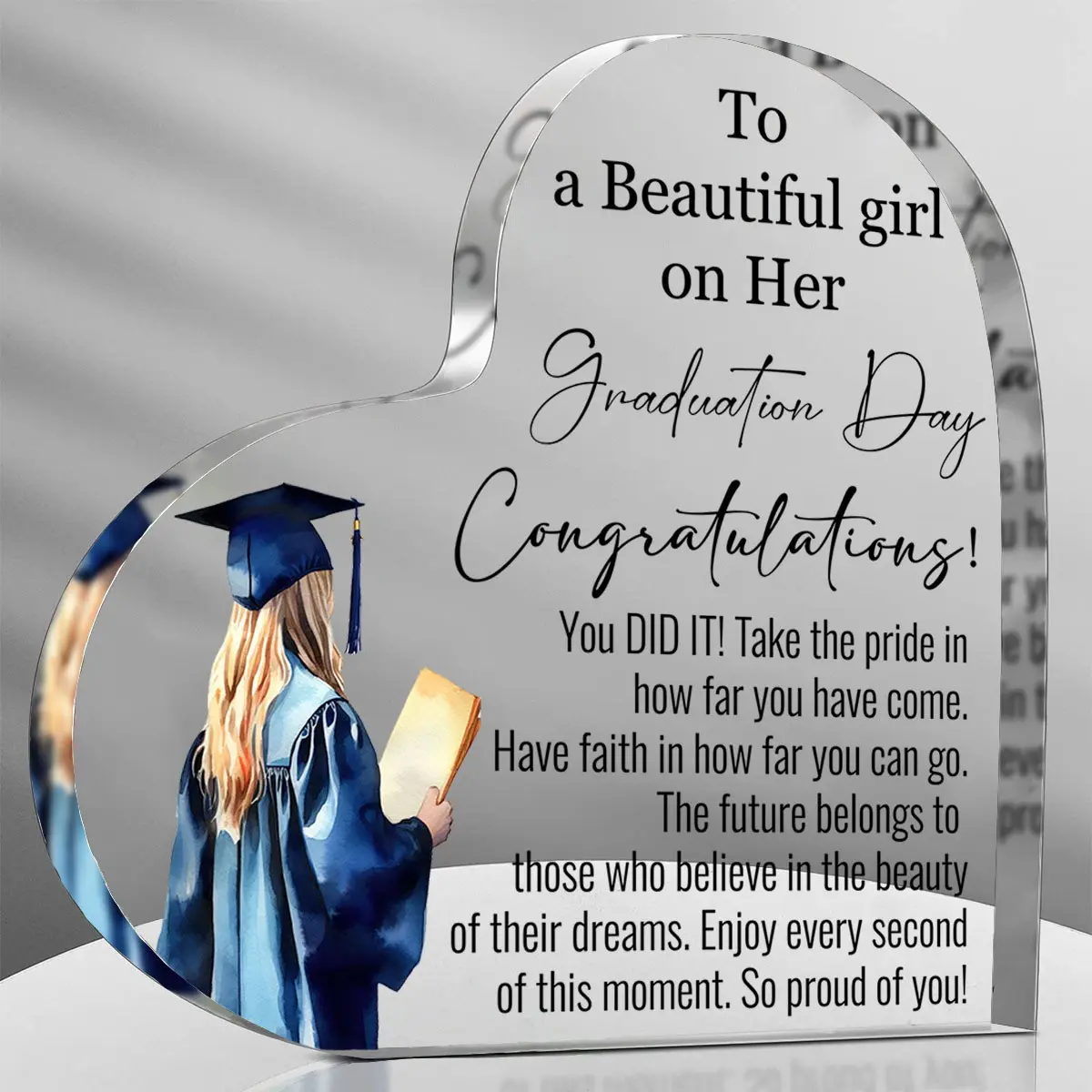 Acrylic Plaque Graduation Award for College Degree Recipient – Flat Profile Academic Trophy, Timeless Keepsake for Daughter or Sister’s Scholarly Achievement, Graduation Season Gift for Grads, US Proud Family Display Accent, Home Office Decoration