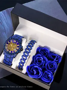 2-piece men's high-end Roman scale fashionable avant-garde design hollow tourbillon fully automatic mechanical Stainless Steel Watch with bracelet gift box set