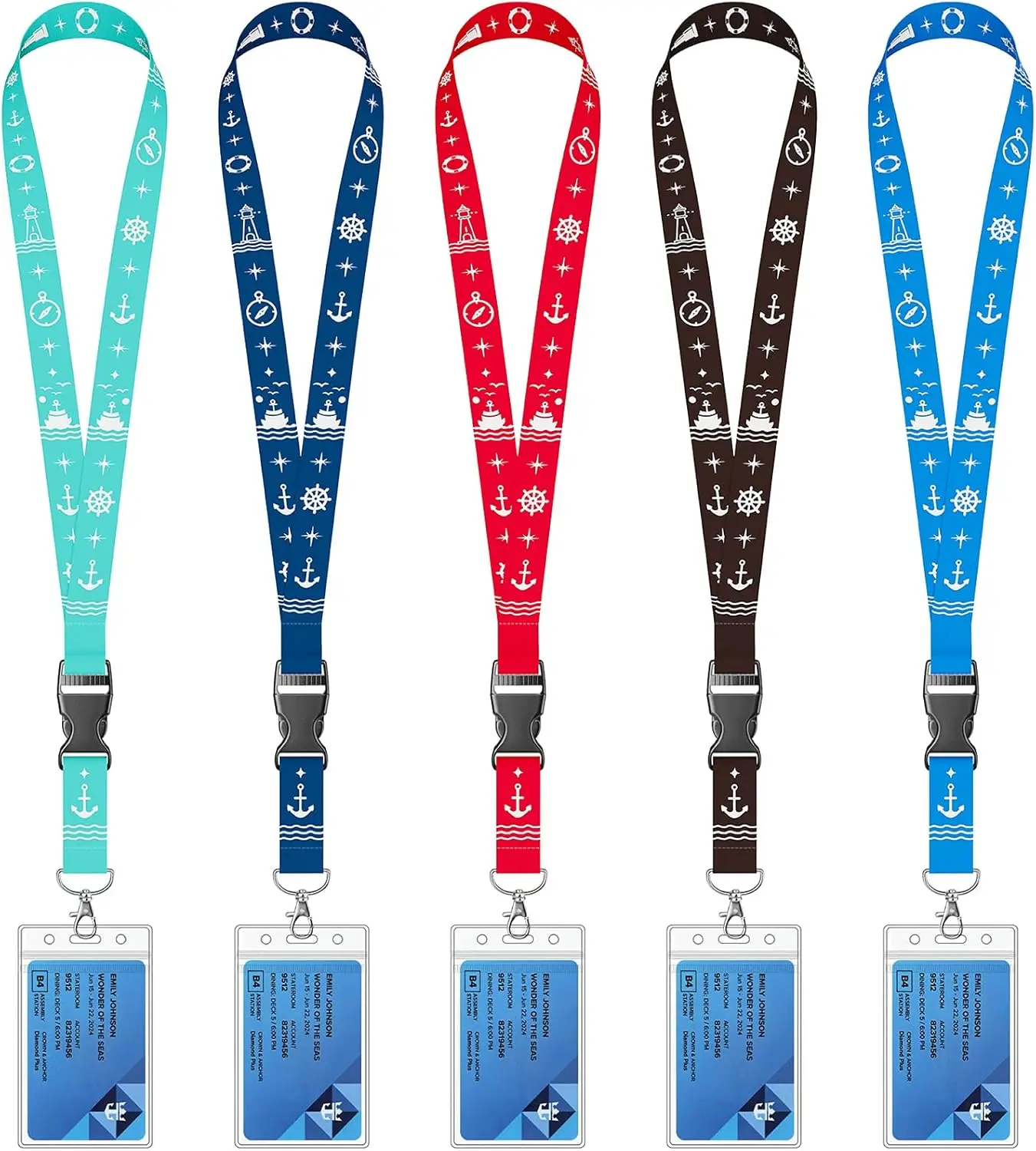 Cruise Lanyard for Ship Cards, 5 Pack Cruise Ship Lanyards with Waterproof ID Badge Holders & Detachable Buckle, Cruise Essentials 2026 for Carnival, Royal Caribbean, MSC, NCL
