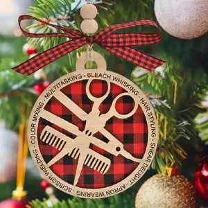 1pc Rustic Haircut Tools Double-layer Wooden Hanging Pendant Decoration Christmas Tree Toppers Decoration Christmas Tree Hanging Decoration Pendant Christmas Decoration Home Decoration Holiday Gifts