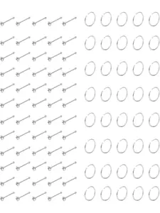 Nose Studs, Stainless Steel Nose Rings, Hoop Studs, Unisex, Nose Piercing Jewelry, 60 Studs + 40 Rings