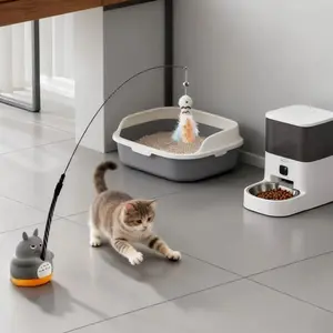 Rotating Cat Toy Interactive Teaser Rod, Indoor Outdoor Fun, Hunting Game, Cute Plush Tail, Perfect Gift for Cats