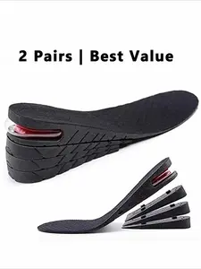 2 Pairs Adjustable Height Increase Insoles, 3 Heights, Air Cushion Shock Absorption