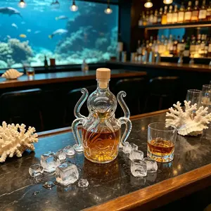Octopus Shaped Whiskey Decanter 350ML, Unique Glass Liquor Bottle, Cute Octopus Design Barware, Perfect Gift for Whiskey Lovers