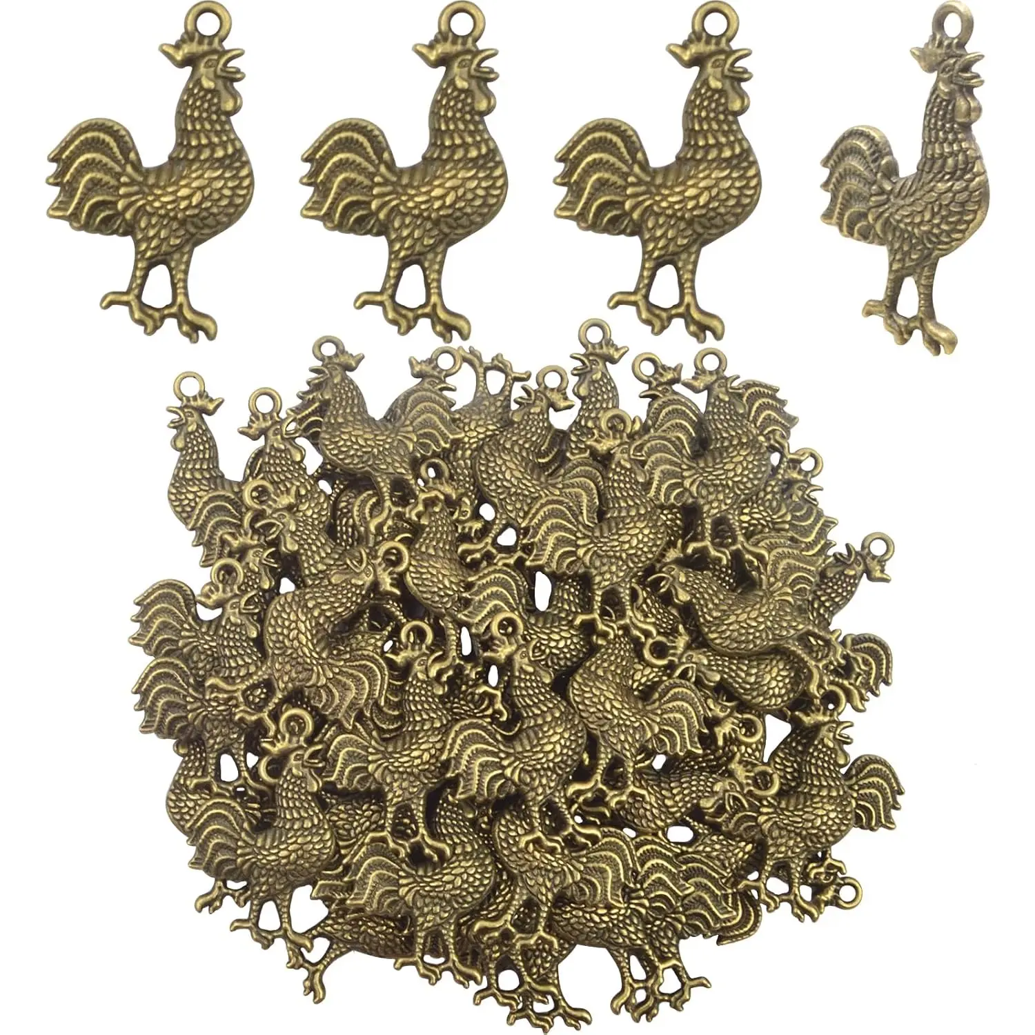 50pcs Vintage Rooster Chicken Cock Charms Antique Bronze Alloy Farm Animal Figures Chick Dangle Pendants Hanging Ornaments for DIY Necklace Earrings Jewelry Making Supplies