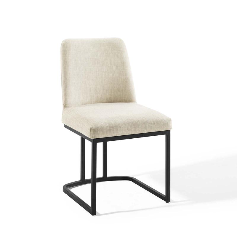 Modway Amplify Sled Base Upholstered Fabric Dining Side Chair in Black Beige