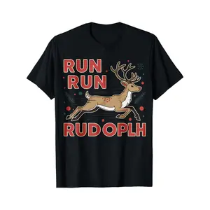 Unisex RUN RUN RUDOLPH Christmas Tee - Festive Graphic, Soft Cotton Casual Wear