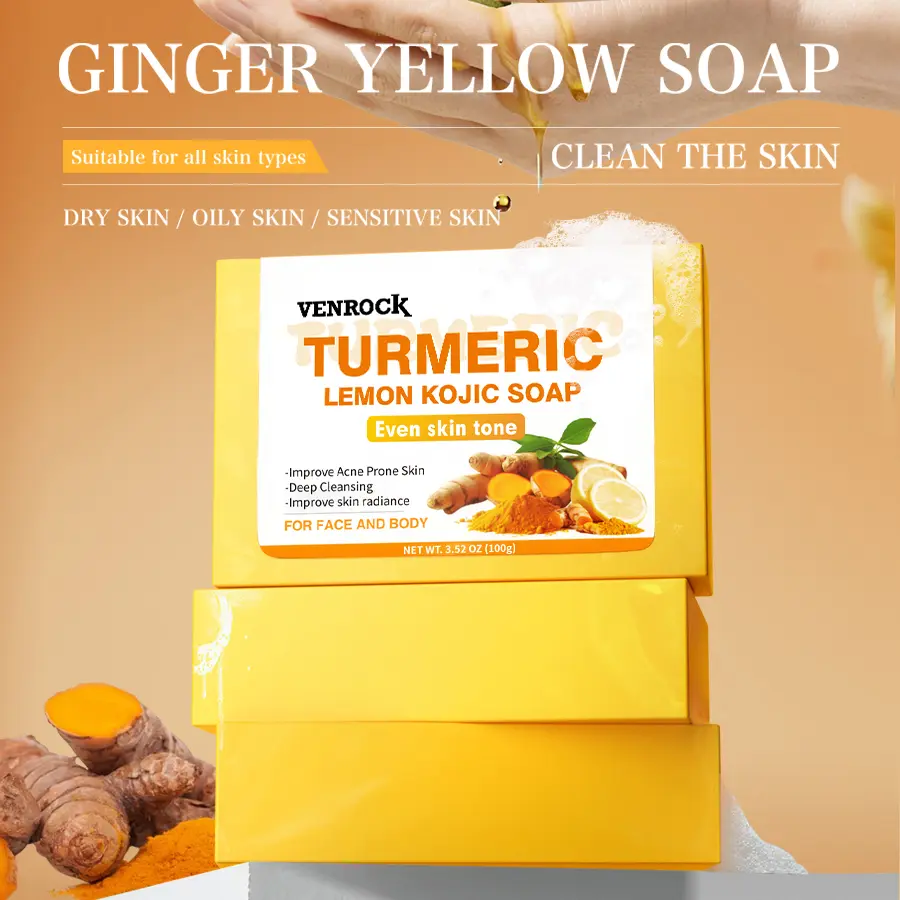 Turmeric Bar Soap 5-Pack (90g Bars) - Non-Toxic, Tender, Hydrating & Brightening Vegan Multi-Pack Cleanser for Face & Body, Unisex Sensitive Skin with Refreshing Aroma