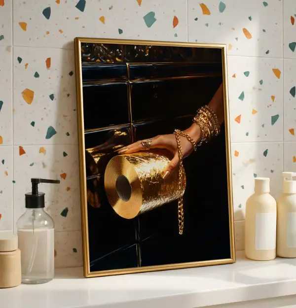 Woman Gold Toilet Paper Art, Chic Bathroom Print [ NO FRAME ]