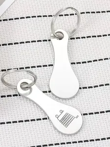 2pcs stainless steel shopping cart tokens, couple key chain shopping cart tokens, bottle opener package pendant (silver)