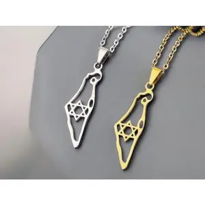 Gold Holy Land Map Necklace: Jewish Star Pendant