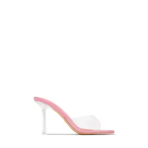 Kendal Clear Strap Mid Heel Mules - Pink