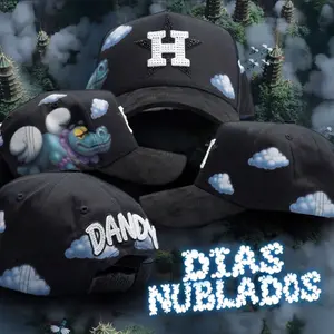 D4NDY HATS S4D BOYS DÍAS NUBLADOS Black Over Black with Iridescent SD Logo Limited Edition Vibras Hat for Cloudy Days