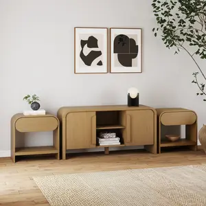 Arched TV Stand and 2 End Tables Living Room Set Light Brown