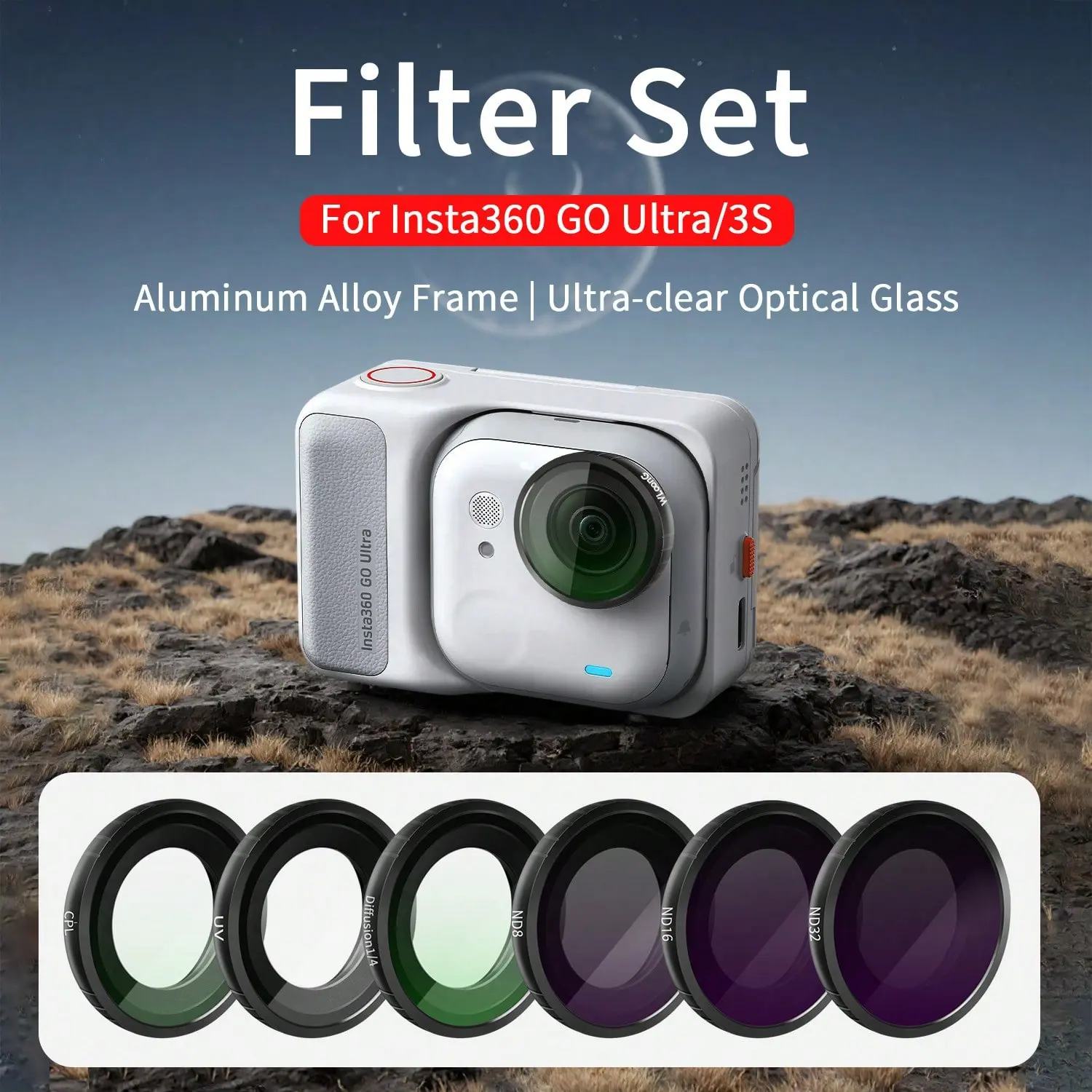 for Insta360 GO Ultra Filter, Nd lens filter, CPL Filter Set, Camera accessories, for Holiday Travel, Gift and Outdoor Sport, Multi-Coated/Optical Glass/Aluminum Alloy Frame, Lightweight Buckle Design, Easy Installation, Creative Filters