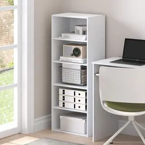 5-Tier Basic Cube Storage Bookshelf, 11x17x44 in, for Living Room & Home Office, White, Book Accessories Compatible