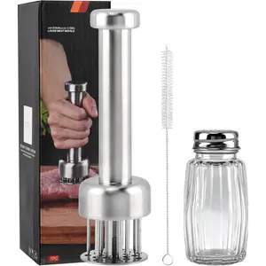 Stainless Steel Meat Tenderizer Tool, 21  , Chicken Meat Tenderizer, Tenderizing Steak, Beef, Chicken, Pork, Barbecue, Marinating Prep Tool, with Cleaning Brush and Seasoning Jars