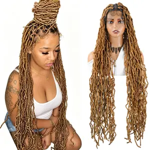 40 Inches Long Synthetic Dreadlocks Braided Wigs Senegalese Twist Braided Wigs Orange Color Full Lace Twist Braids Wigs For Black Woman Ginger Brown Knotless Box Braided Lace Front Wigs