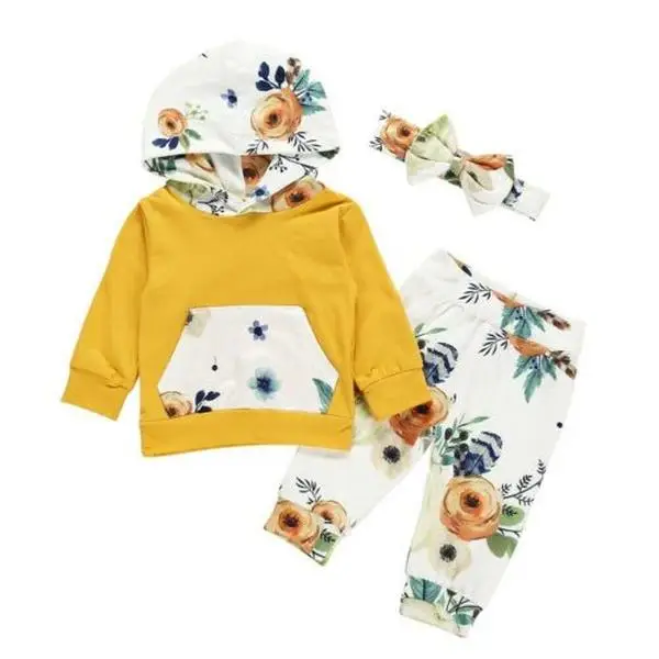 LAGKIYOJ Kids Toddler Baby Girl Fall Winter Clothes Outfits 6 9 12 18 24Months Long Sleeve Floral Hoodie Sweatshirt Top+Flowers Long Pants Headband Se