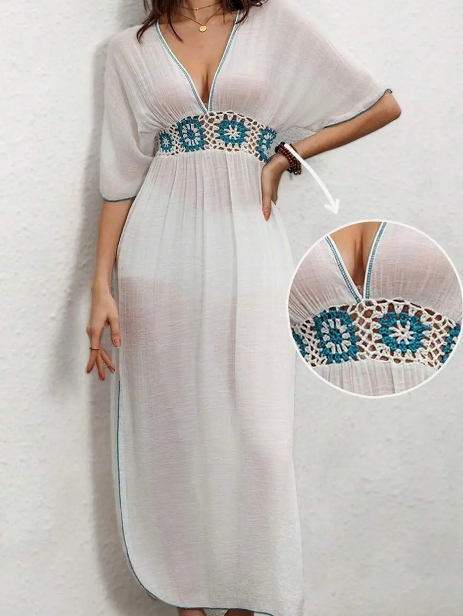 Women's Crochet Lace Patchwork Skirt Set - Summer Beach Style Cover Up