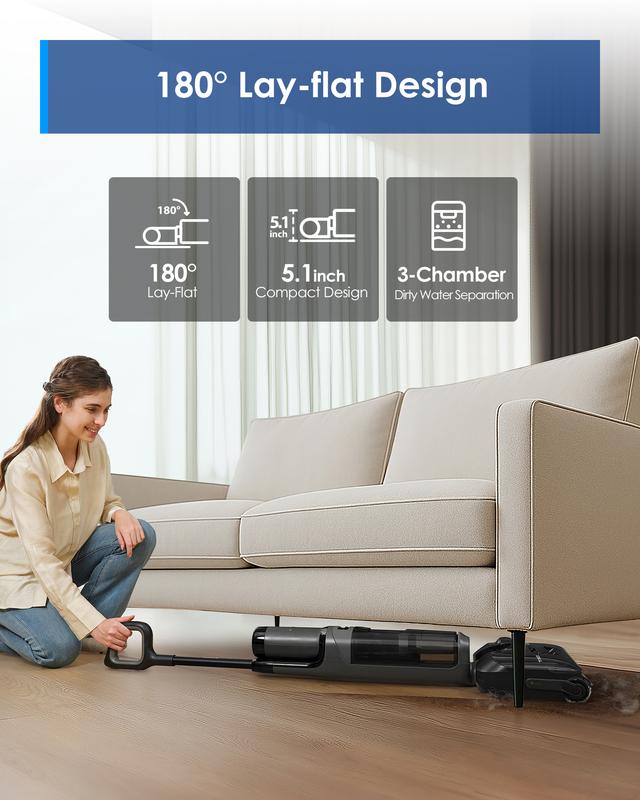 Tineco FLOOR ONE i6 Stretch Wet Dry Vacuum Cleaner,Vacuum & Mop in One Step,20kPa Powerful Suction,180° Lay-flat Design,Anti-Tangle Design,Full-path Self-cleaning&5min Drying with 85℃(185℉) Air,Up to 40* minutes Runtime,Upgraded Pouch Cell