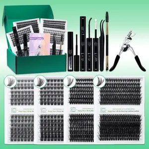 Individual False Eyelashes Set, 8-16mm Wispy False Eyelashes, Eyelash Clusters, with Bond&Seal Eyelash Extension Glue Lash Remover Lash Brush Lash Curler Lash Applicator, Cosmetic Eyelash Extension, DIY Eyelash Extensions