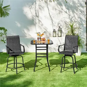 Costoffs 2-Piece 360° Swivel Patio Bar Stools, All-Weather Quick-Dry Textilene Chairs with Armrest & Footrest, for Backyard, Poolside & Balcony