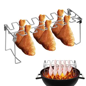 BBQ Beef Chicken Leg Wing Grill Rack 14 Slots Stainless Steel BBQ Drumsticks Holder Smoker Oven Roaster Stand Roast Barbecue Rib NICEYARD