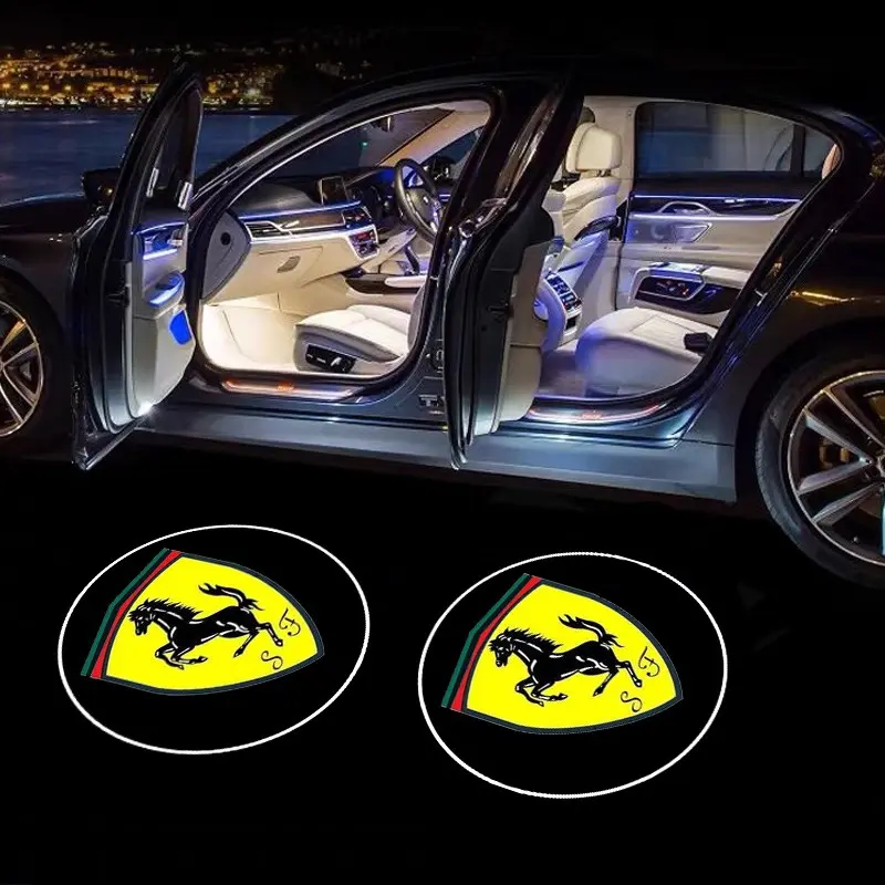 2Pcs Led HD Car Door Welcome Light Auto Logo Projector Lamps Car Welcome Lights For Ferrari 308 GT4 328 GTB GTS F355 360 Modena F430 458ltalia 488 GTB F8 Tributo