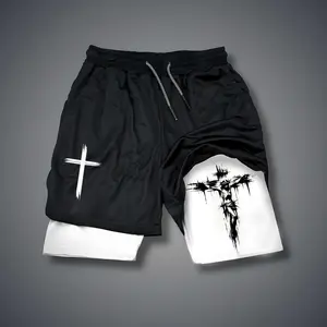 Jesus 80s 90s summer men shorts for men jorts outfit men graphic shorts Double-layer sports shorts Comfortable short shorts summer