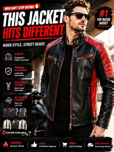 Men's High-End Faux Leather Motorcycle Jacket, Zipper Front Jackets, Racing Riding Coat, Y2K Vintage Slim Fit, Long Sleeve, Street Style, Streetwear, Menswear
