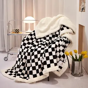 Checkerboard Pattern Blanket, 1 Count Soft Comfortable Throw Blanket, Warm Napping Blanket for Home Office Travel Camping Dormitory Sofa Bed, Thick Warm Blanket